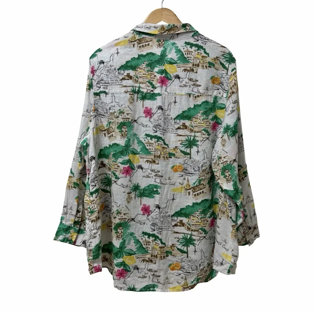 Cynthia Rowley Womens Linen Button Up Shirt Size 2X Green Italia Coast Travel